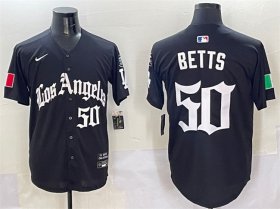 Cheap Men\'s Los Angeles Dodgers #50 Mookie Betts Black Mexico 2025 LA Gothic Style With Fernando Patch Vapor Premier Limited Stitched Baseball Jersey