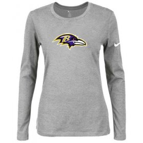 Wholesale Cheap Women\'s Nike Baltimore Ravens Of The City Long Sleeve Tri-Blend NFL T-Shirt Light Grey