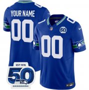 Men's Seattle Seahawks Active Player Custom Royal 2025 F.U.S.E 50th Anniversary Patch Throwback Vapor Limited Stitched Jersey Cheap Wholesale