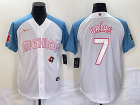 Cheap Men\'s Mexico Baseball #7 Julio Urias 2023 White Blue World Classic Stitched Jersey