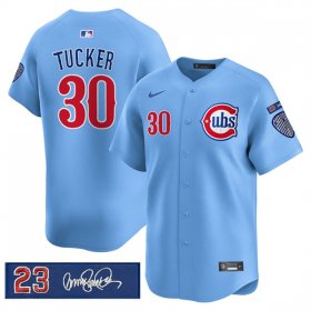 Men\'s Chicago Cubs #30 Kyle Tucker Blue \'Ryne Sandberg Tribute\' Vapor Limited V3 Stitched Baseball Jersey Cheap Wholesale