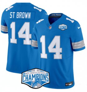 Men\'s Detroit Lions #14 Amon-Ra St. Brown Blue 2024 NFC North Champions F.U.S.E. Vapor Limited Stitched Jersey