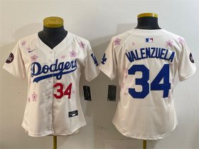Cheap Women\'s Los Angeles Dodgers #34 Fernando Valenzuela Cream 2025 Tokyo Series Limited Stitched Baseball Jersey(Run Small)