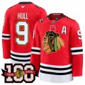 Cheap Men's Chicago Blackhawks #9 Bobby Hull Red 2025 Home 100th Anniversary Stitched Hockey Jersey