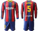 Wholesale Cheap Men 2020-2021 club Barcelona home long sleeve 5 red Soccer Jerseys