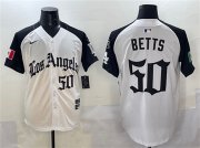 Cheap Men's Los Angeles Dodgers #50 Mookie Betts White Black Mexico 2025 LA Gothic Style With Fernando Patch Vapor Premier Limited Stitched Baseball Jersey