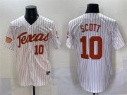 Cheap Men's Texas Longhorns #10 Mia Scott White Pinstripe 2025 Softball National Champions & SEC Patch Stitched Jersey