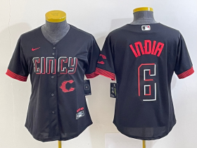 Wholesale Cheap Women\'s Cincinnati Reds #6 Jonathan India Black 2023 City Connect Cool Base Stitched Jersey
