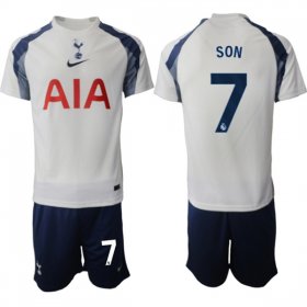 Cheap Men\'s Tottenham Hotspur #7 Son Heung-min 2025-26 White Home Soccer Jersey Suit