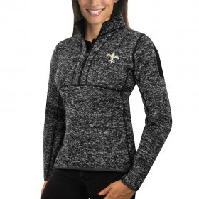 Wholesale Cheap New Orleans Saints Antigua Women\'s Fortune Half-Zip Sweater Heather Black