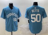 Men's Los Angeles Dodgers #50 Mookie Betts Light Blue Limited Stitched Baseball Jersey Cheap