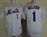 Wholesale Cheap Mets #1 Mookie Wilson White(Blue Strip) Home Cool Base Stitched MLB Jersey