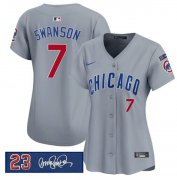Women's Chicago Cubs #7 Dansby Swanson Gray 'Ryne Sandberg Tribute' Vapor Limited V3 Stitched Baseball Jersey(Run Small) Cheap Wholesale