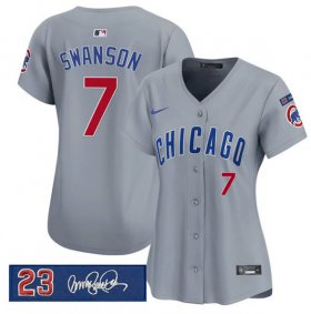 Women\'s Chicago Cubs #7 Dansby Swanson Gray \'Ryne Sandberg Tribute\' Vapor Limited V3 Stitched Baseball Jersey(Run Small) Cheap Wholesale
