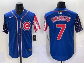 Cheap Men\'s Chicago Cubs #7 Dansby Swanson Royal 2025 Independence Day Vapor Premier Limited Stitched Baseball Jersey