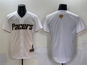 Men\'s Indiana Pacers Blank White Gold 2025 Finals Vapor Stitched Baseball Jersey