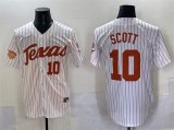 Cheap Men's Texas Longhorns #10 Mia Scott White Pinstripe 2025 Softball National Champions & SEC Patch Stitched Jersey