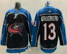 Cheap Men\'s Columbus Blue Jackets #13 Johnny Gaudreau Black 2022 Reverse Retro Stitched Jersey