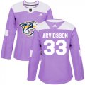 Wholesale Cheap Adidas Predators #33 Viktor Arvidsson Purple Authentic Fights Cancer Women's Stitched NHL Jersey