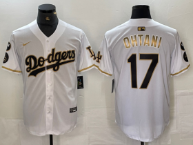Cheap Men\'s Los Angeles Dodgers #17 Shohei Ohtani White Gold Fashion Stitched Cool Base Limited Jerseys