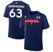 Men's Florida Panthers #63 Brad Marchand Navy 2025 Stanley Cup Champions Pro Name & Number T-Shirt