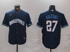 Cheap Men\'s Chicago Cubs #27 Seiya Suzuki Navy City Connect Cool Base Stitched Jersey