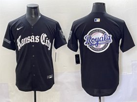 Men\'s Kansas City Royals Team Big Logo Black \'Gothic Crown Edition\' Vapor Premier Limited Stitched Baseball Jersey