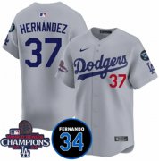 Cheap Men's Los Angeles Dodgers #37 Teoscar Hernandez Gray 2024 World Series Champions With Fernando Memorial Patch Vapor Premier Limited Stitched Baseball Jersey