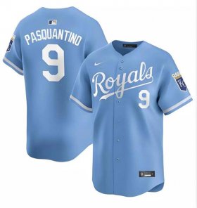 Cheap Men\'s Kansas City Royals #9 Vinnie Pasquantino Light Blue Alternate Limited Stitched Baseball Jersey