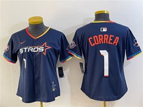 Youth Houston Astros #1 Carlos Correa Navy 2025 City Connect With Texas Patch Limited Stitched Baseball Jersey Cheap Wholesale