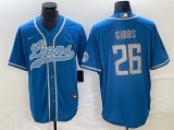 Wholesale Cheap Men's Detroit Lions #26 Jahmyr Gibbs Blue Cool Base Stitched Baseball Jersey