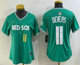 Women\'s Boston Red Sox #11 Rafael Devers Green 2025 City Connect Player Name Limited Jersey