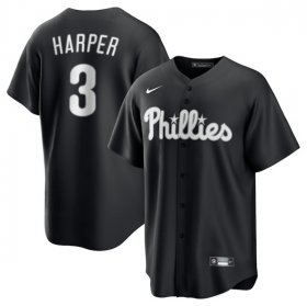 Men\'s Philadelphia Phillies #3 Bryce Harper Black Lights Out Limited Stitched Baseball Jersey