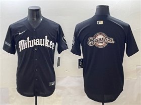Men\'s Milwaukee Brewers Team Big Logo Black \'Gothic 414 Shadows Edition\' Vapor Premier Limited Stitched Jersey