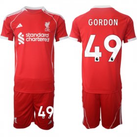 Men\'s Liverpool #49 Kaide Gordon 2025 Red Home Soccer Jersey Suit