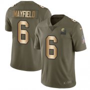 Wholesale Cheap Nike Browns #6 Baker Mayfield Olive/Gold Men's Stitched NFL Limited 2017 Salute To Service Jersey