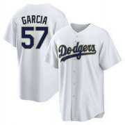 Cheap Men's Los Angeles Dodgers #57 Luis Garcia White Gold Cool Base Stitched Baseball Jersey