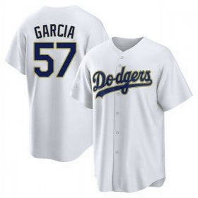 Cheap Men\'s Los Angeles Dodgers #57 Luis Garcia White Gold Cool Base Stitched Baseball Jersey