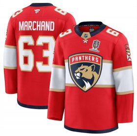 Men\'s Florida Panthers #63 Brad Marchand Red Home 2025 Stanley Cup Champions Patch Stitched Hockey Jersey