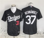 Men's Los Angeles Dodgers #37 Teoscar Hernandez Black Cool Base Stitched Baseball Jersey Cheap