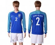 Wholesale Cheap Brazil #2 Dani Alves Away Long Sleeves Soccer Country Jersey