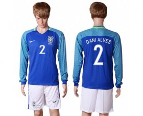 Wholesale Cheap Brazil #2 Dani Alves Away Long Sleeves Soccer Country Jersey