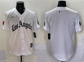 Cheap Men\'s Los Angeles Dodgers Blank White Mexico 2025 LA Gothic Style With Fernando Patch Vapor Premier Limited Stitched Baseball Jersey