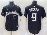 Cheap Men's Milwaukee Brewers #9 Bob Uecker Black 'Gothic 414 Shadows Edition' Vapor Premier Limited Stitched Jersey
