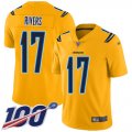 Wholesale Cheap Nike Chargers #17 Philip Rivers Gold Men's Stitched NFL Limited Inverted Legend 100th Season Jersey