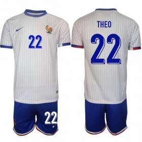 Cheap Men\'s France #22 Theo White 2024-25 Away Soccer Jersey Suit
