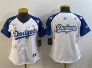 Cheap Women's Los Angeles Dodgers Team Big Logo White Royal 2025 Tokyo Series Limited Stitched Baseball Jersey(Run Small)