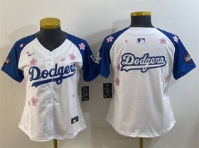 Cheap Women\'s Los Angeles Dodgers Team Big Logo White Royal 2025 Tokyo Series Limited Stitched Baseball Jersey(Run Small)