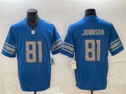 Cheap Men's Detroit Lions #81 Calvin Johnson Blue 2023 F.U.S.E. Vapor Untouchable Limited Stitched Jersey