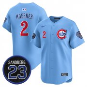 Men's Chicago Cubs #2 Nico Hoerner Blue 'Ryne Sandberg Tribute' Vapor Limited V2 Stitched Baseball Jersey Cheap Wholesale